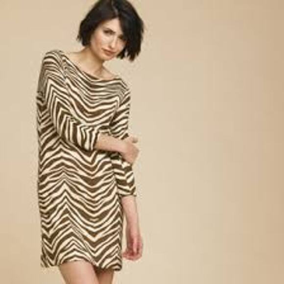 J. Crew Collection Zebra Animal Print Brown Merino Wool Shift Dress Size S - Picture 5 of 5